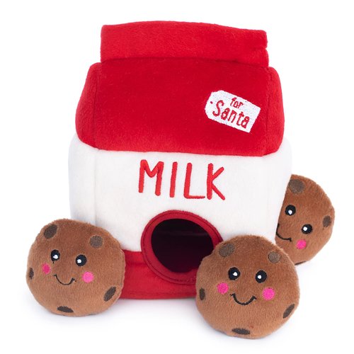 ZippyPaws Burrow Christmas Dog Toy - Plush Squeaky Holiday Dog Gifts for Small & Medium Puppy Dogs, Interactive Hide & Seek Stocking Stuffers for Pets - Santa's Milk & Cookies