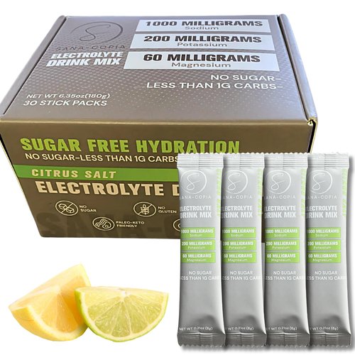 SANA-COPIA Electrolyte Drink Mix – Zero Sugar, Lemon Lime Citrus Flavor, 30 Single-Serve Hydration Packets – Keto Friendly, Vegan, Non-GMO, Sugar-Free Hydration Powder with Electrolytes & Minerals