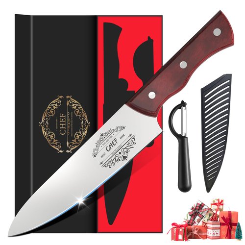 Chef Knife Gift for Men, Engraved 'BEST CHEF' Chef Knife 8 Inch Stainless Carbon Steel Kitchen Knife with Sheath - Gift Ideas for Men on Birthday, Father's Day, Christmas, Anniversary, Holiday