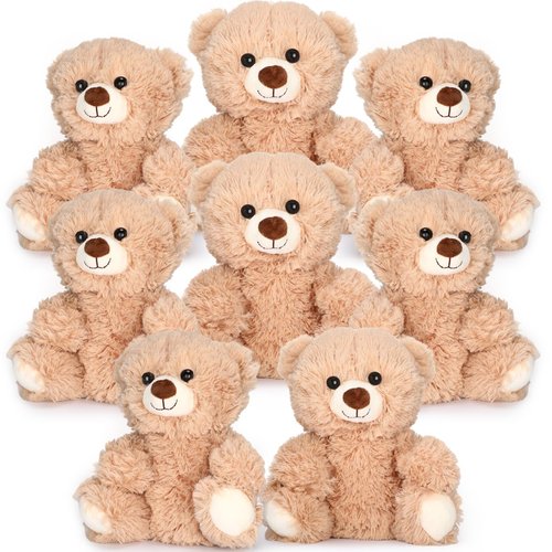Jenaai 8 Pcs 10 Inches Stuffed Animal Bear Bulk Valentine's Day Gift Soft Cute Baby Shower Bear Small Stuffed Plush Toys for Girls, Boys, Back to School Birthday Wedding Party(Classic Style)