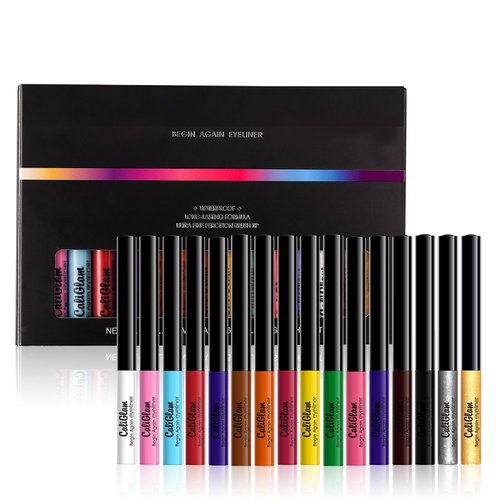 Jolilab 16 Colors Eyeliner Pencil Set Eyeliner Pencil Glitter Eyeliner Liquid Liner Pigmented Waterproof Smudgeproof Long Lasting Eye Liner Christmas Makeup Gift Kit for Women Girls