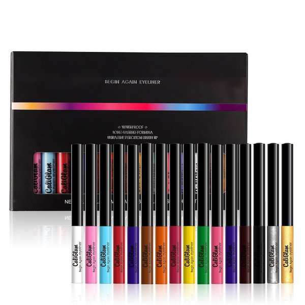 Jolilab 16 Colors Eyeliner Pencil Set Eyeliner Pencil Glitter Eyeliner Liquid Liner Pigmented Waterproof Smudgeproof Long Lasting Eye Liner Christmas Makeup Gift Kit for Women Girls