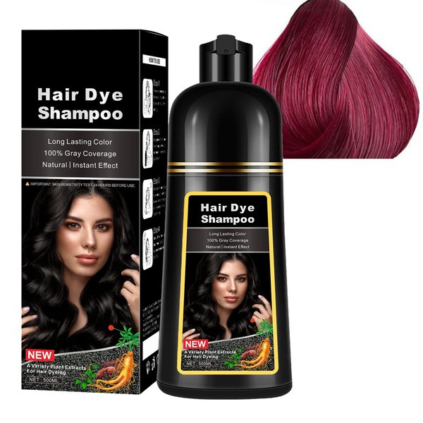WFWJ Natural Wine Red Hair Dye Shampoo,Magic Hair Dye Shampoo,Colors Hair in 15 Minutes,Long Lasting,500 Ml–3-In-1 Hair Color