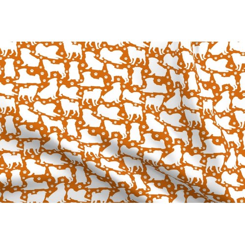 Spoonflower Fabric - Pugs Paws Orange Small Paw Print Dogs Pug Canine Puppy Puppies Doggy Printed on Denim Fabric Fat Quarter - Bottomweight Apparel Home Decor Upholstery