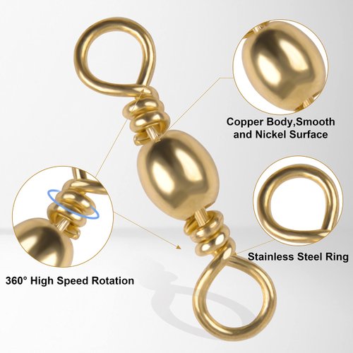 SILANON Barrel Swivels Fishing Tackle,60/120pcs Rolling Ball Fishing Swivels Connector Stainless Brass Solid Rings High Strength Saltwater Fishing Swivels Accessories (2# 60pcs)