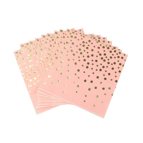 Dulousia Pink Luncheon Paper Napkins Stamped with Sparkle Gold Foil Dots - Folded 6.5 x 6.5 inch/Unfolded 13 x 13inch for Dinner Party, Cocktail, Bridal/Baby Shower, Birthday Party (48 Count)
