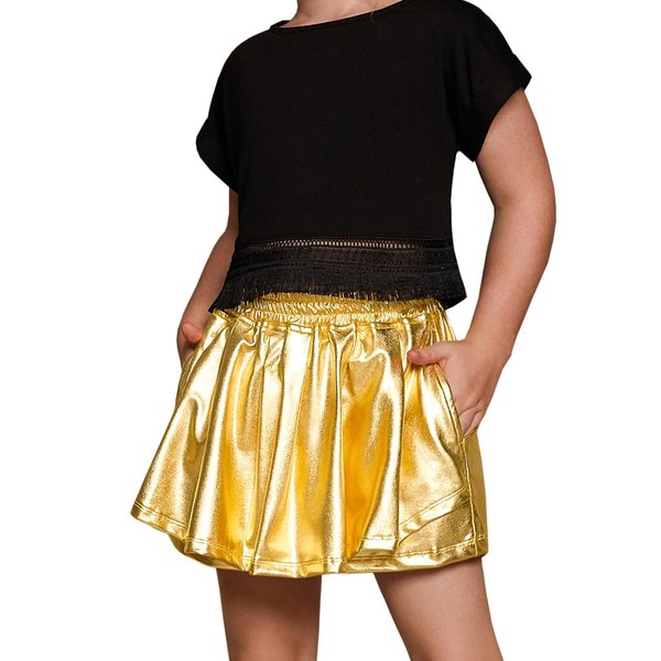 Perfashion Girls Gold Metallic Skorts Sequin Rave Spandex Dance Shorts Shiny Skirt 6 7 Years with Pockets