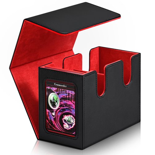 Infinity Guard MTG Deck Box-Commander Display,Trading Card Storage for 160+ Double-Sleeved Cards,35pt Card Brick Included,Ideal for TCG,CCG,PTCG-Black&Red