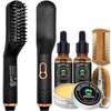 Beard Straightener w/Beard Balm & Beard Growth Oil & Beard Guide E-Book,Upgraded 3 in 1 Hair Straightener Brush Beard Straightening Comb,Unique Stocking Stuffers Gifts for Men Women Him