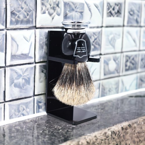 Parker Premium 3 Band Pure Badger Shaving Brush with Stand Included - Packaged in a Gift Box - Generate a Thick & Luxurious Lather with Your Favorite Shave Soap - Black & Chrome Handle