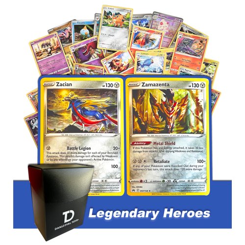 Legendary Heroes Pokémon Compatible TCG Random Assortment Bundle || Guaranteed Legendary Heroes Duo + 6 Holographic Cards + 6 High HP Cards + Dan123yal Deck Box