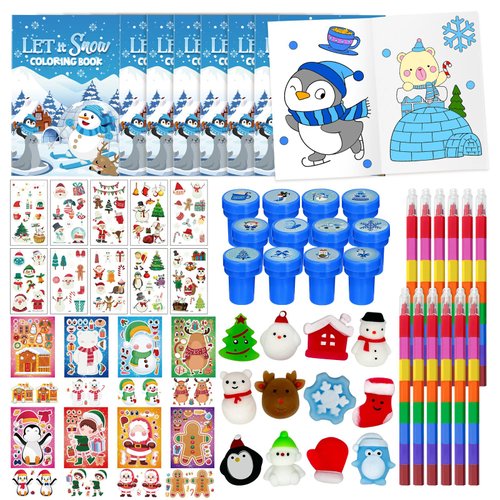 Cinrobiye 72 Pieces Winter Frozen Party Favors Winter Arctic Animals Coloring Books Tattoo DIY Sticker Stampers Class Reward Prizes for Christmas Holiday Winter Party