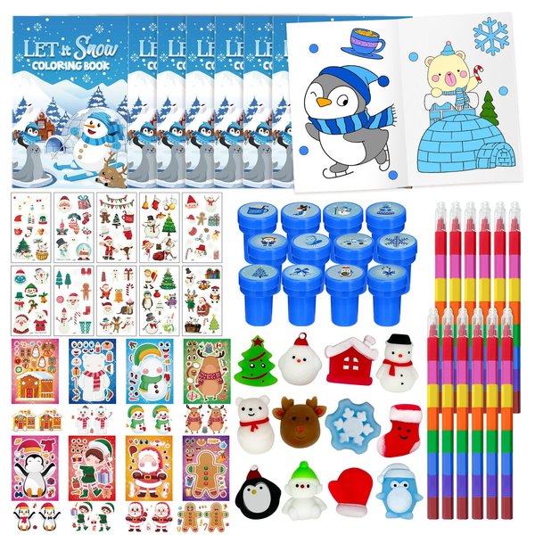 Cinrobiye 72 Pieces Winter Frozen Party Favors Winter Arctic Animals Coloring Books Tattoo DIY Sticker Stampers Class Reward Prizes for Christmas Holiday Winter Party