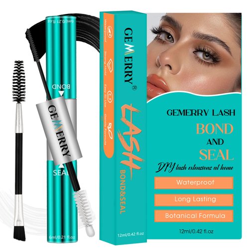 GEMERRY Lash Bond and Seal Waterproof 12ml Bond and Seal Lash Glue for Lash Clusters Bond and Seal Long Lasting for 72-96 Hours Lash Cluster Glue Mascara Eyelash Glue for Self Use at Home