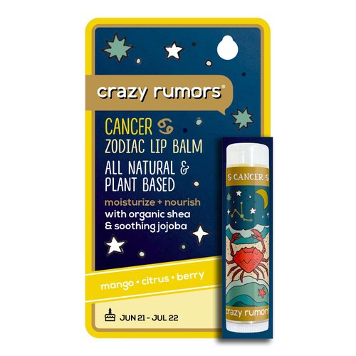 Crazy Rumors Cancer Zodiac All Natural, Plant Based Lip Balm to Moisturize and Nourish your Lips - Water Blend (Tropical Mango, Citrus Lemon, and Fragrant Berry)