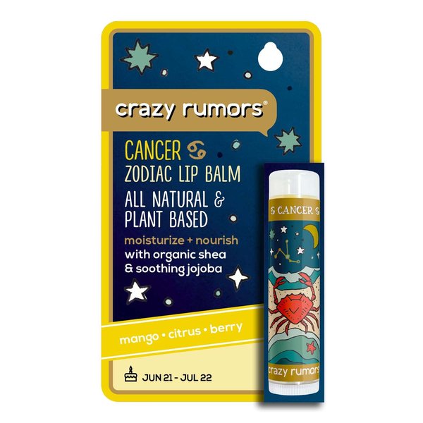 Crazy Rumors Cancer Zodiac All Natural, Plant Based Lip Balm to Moisturize and Nourish your Lips - Water Blend (Tropical Mango, Citrus Lemon, and Fragrant Berry)