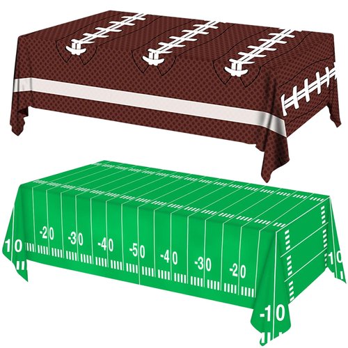 cokoness Football Party Decorations Disposable Tablecloth Plastic Touchdown Table Cover for Super Bowl Football Birthday Party Decorations and Games Tailgate Decorations 54 X 108Inch, 2 Pack