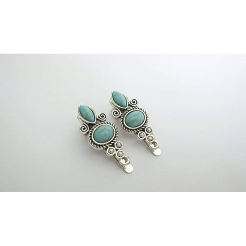 Generic Two small turquoise blue stone silver design metal alligator hair clip fine