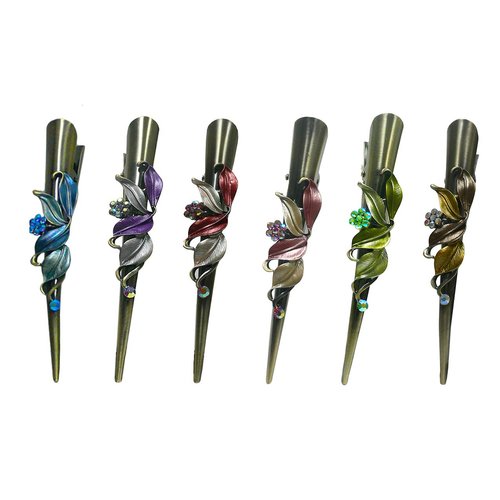 Set of 6 JCGY Flower Metal Alligator Beakclips Duckbill Long Narrow Hair Clips For All Hair Type