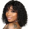 ALISFEEL Water Wave Bob Wigs with Bangs Human Hair for Black Women Glueless Brazilian Short Curly Bob Wig Unprocessed Non Lace Front Wigs with Bangs 150% Density Natural Black (10 Inch)