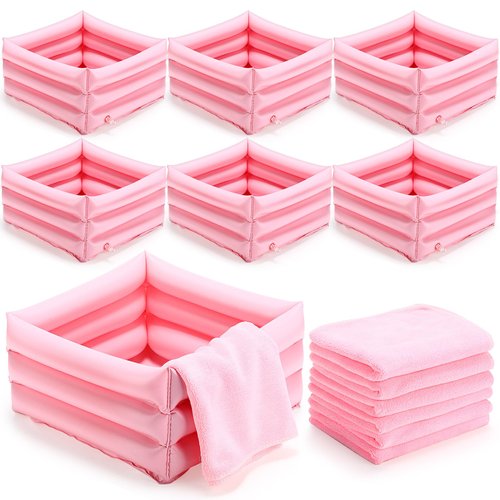 FillTouch 12 Pcs Foot Spa Kit for Girls 12.5 x 12.5 x 8.3 Inch Spa Foot Care Bath and 12 x 28 Inch Hand Towels Washbasin Salon Towels for Spa Party Sleepover Party Supplies(Light Pink)