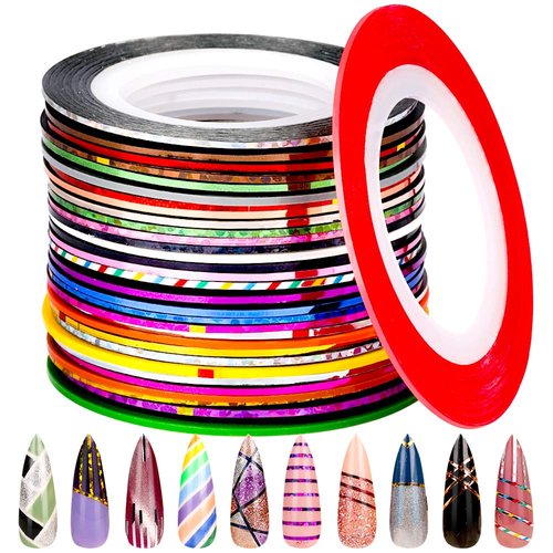 FANDAMEI 32 Colors Nail Striping Tape Line, Multicolor Rolls Striping Tape Line Nail Art Decoration Sticker DIY Nail Tip