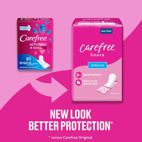 Carefree Panty Liners for Women, Regular, Wrapped, Unscented, 54ct | Pantiliners, Carefree Liners, Daily Liners for Women, Light Periods and Leaks, 8-Hour Odor Control | 54ct (Packaging May Vary)