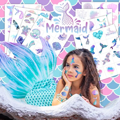 96PCS Mermaid Temporary Tattoos for Kids - Cute Under the Sea Party Favors, Perfect for Mermaid-Themed Birthdays, School Rewards, and Baby Showers