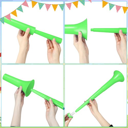GCQJOQ 4 Pcs Stadium Horn 21 Inch Vuvuzela Plastic Collapsible Cheering Trumpets for Sporting Events Football Carnival St Patricks Day Party Supplies, Green