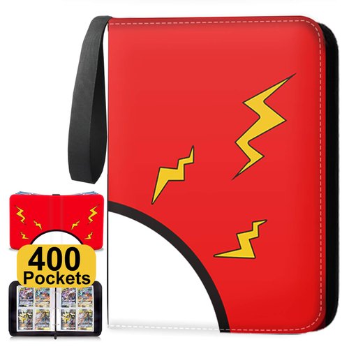 Card Binder 4-Pocket Suitable for Pokemon Cards, 400 Pockets Trading Card Holder with 50 Removable Sleeves, Zipper Trading Card Collector Suitable for Pokemon Cards & Sport Cards - Black