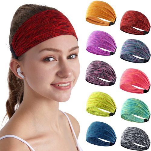 DASUTA Workout Headbands for Women Sports Sweatbands Yoga Hairbands for Fitness Elastic Athletic Non Slip Wicking Headscarf for Men Womens and Girls 10 PCS (Style 2-10 Color)