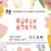 Short Press on Nails Square French Tip Fake Nails Full Cover False Nails with Colorful Flower Designs Glossy False Nails with Nail Glue Artificial Acylic Nails for Women Girls 24 Pcs