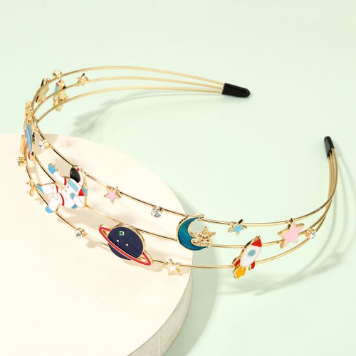mokkia Astronaut Headband for Women Space Hair Accessories Saturn Planet Rocket Headband Jeweled Rhinestone Headband Celestial Explorer Spacer Outfits Holiday Gifts (Astronaut A)