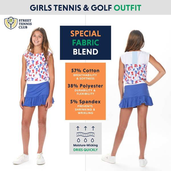 Street Tennis Club Girls Tennis Dress & Golf Outfit, Athletic Skirts Dress with Built-in Shorts - Girls Active Golf and Tennis Clothes Brush Stroke Small (6-7 Years)