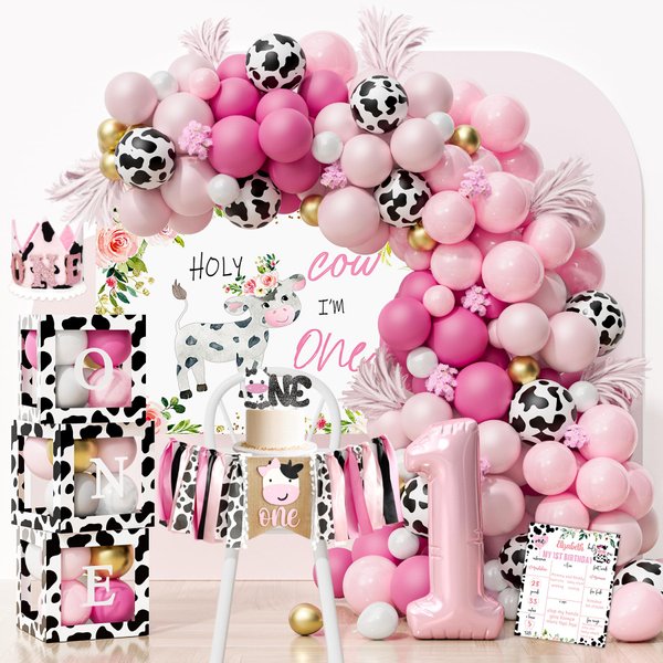 Holy Cow I’m One Birthday Decorations Girl, Cow First Birthday Party Decorations, First Birthday Decoration for Girl, Farmhouse Animal Cow First Birthday Party Decor