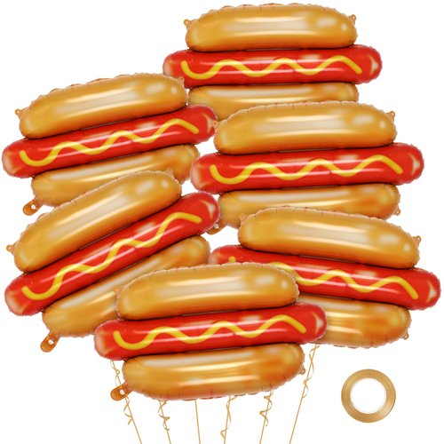 6 Pcs Giant Hot Dog Balloons, Food Foil Balloons Picnic Snacks BBQ Party Balloons Food Themed Balloons for Birthday Food Snacks BBQ Themed Party Decorations