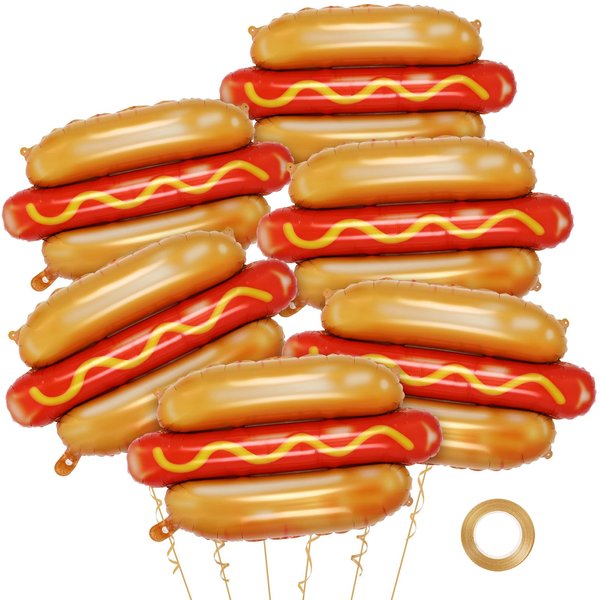 6 Pcs Giant Hot Dog Balloons, Food Foil Balloons Picnic Snacks BBQ Party Balloons Food Themed Balloons for Birthday Food Snacks BBQ Themed Party Decorations