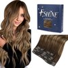 Fshine Clip In Hair Extensions Real Human Hair Balayage Clip In Extensions Medium Brown Mixed Caramel Blonde 18 Inch Straight Clip In Extensions Human Hair For Women 120g 7pcs