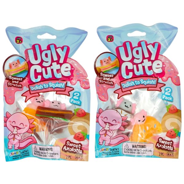 JA-RU Sweet Axolotl Toys. Ugly Cute Sqweez & Stretch Squishy Animal Foodie Sweets (2 Packs / 4 Units) Kids Party Favors. Squish Fidget Silly Stress Relief Axolotls Sensory Figures. 4741-2s
