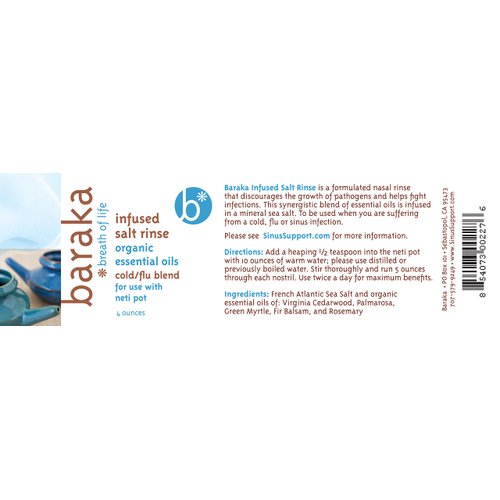 Baraka Infused Sea Salt - Neti Pot Salt for Sinus Rinse & Nose Cleaner, Essential Oil Infused Neti Salt, Nasal Salt w/Virginia Cedarwood, Palmarosa, Green Myrtle, Fir Balsam & Rosemary, 8 oz (1 Pack)