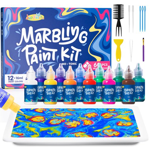 JUPITEARTH 12 Color Water Marbling Paint Kit, Arts and Crafts for Girls & Boys, Art Supplies for Kids Ages 3-5 4-8 8-12, Marbling Paint for DIY Crafts, Christmas and Birthday Gifts