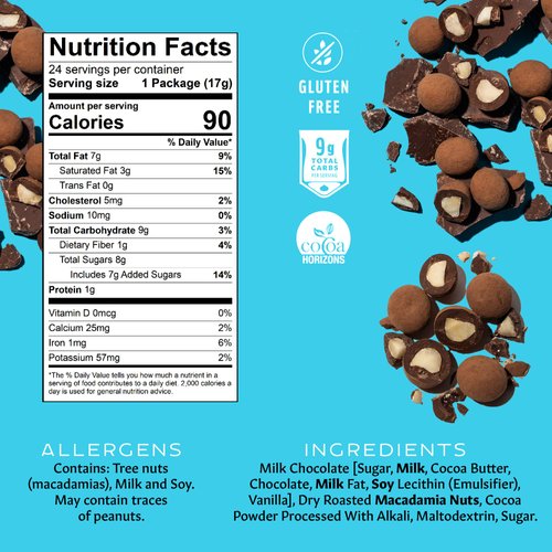 Chocolate Covered Macadamia Nuts, Milk Chocolate, Cocoa Dusted, 6 Oz Bag (Pack of 24)