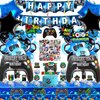 PLHDOR Video Game Birthday Party Decorations,Gaming Happy Birthday Banner Latex and Foil Gamer Balloons TableCloth Stickers Party Supplies for Boys Adults