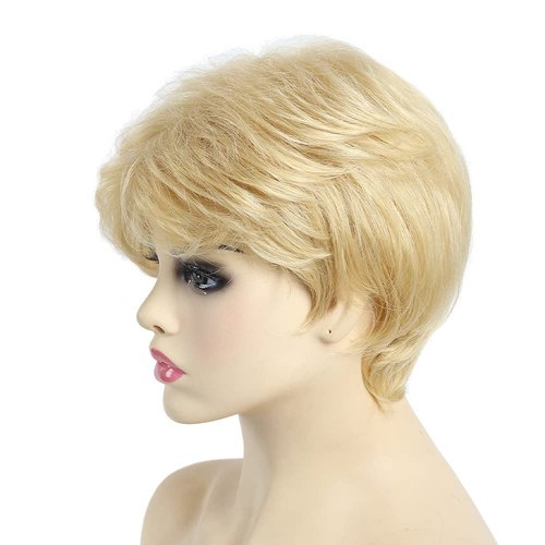 SYXLCYGG Short Blonde Wig Old Lady Wigs Short Wig Ladies Wavy Synthetic Older Womens Hair Wigs Fluffy 2.7 OZ Free Wig Cap