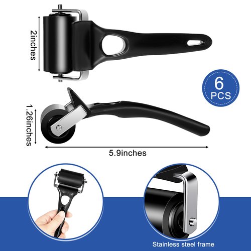 Frienda 6 Pcs 2 Inches Rubber Roller Black Rubber Brayer Rollers Ink Roller for Gluing Printing Inking Block Paper Crafting Press Printmaking Wallpaper Stamping Scrapbooks