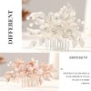 Foyte Crystal Bride Wedding Hair Comb Silver Flower Bridal Headpieces Leaf Hair Pieces Pearl Bridesmaid Side Combs Hair Accessories for Women (silver pearl)
