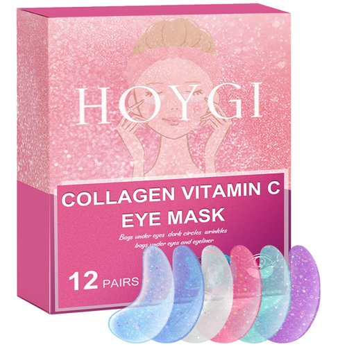HOYGI Under Eye Patches for Dark Circles, Puffy Eyes & Wrinkles, Collagen Gel Eye Mask with Vitamin C, Hyaluronic Acid Anti-Aging Eye Patches (12 pairs)
