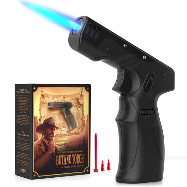 GIBOT Butane Torch Lighter Gun, Refillable Cooking Torch with Adjustable Flame & Safety Lock, Ergonomically Designed Gun lighter for Cooking Welding Kitchen Grill Industrial (Butane Gas Not Included)