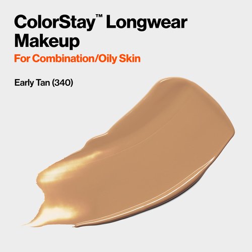 Revlon ColorStay Liquid Foundation for Combination & Oily Skin, Face Makeup Stocking Stuffers for Women, SPF 15, Medium-Full Coverage, Matte Finish, Early Tan (340), 1.0 Oz