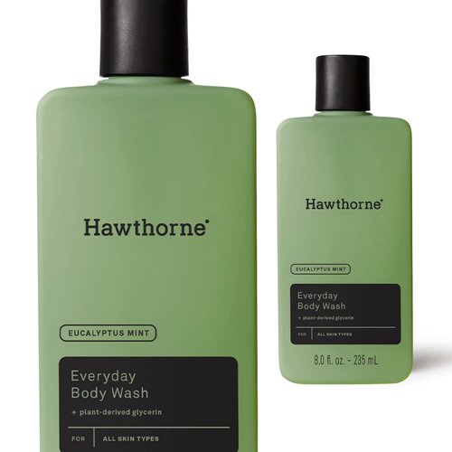 Hawthorne Men's Everyday Body Wash. For All Skin Types. Leaves Skin Cool, Refreshed and Hydrated. Mint and Eucalyptus Scent. Sulfate Free, Paraben Free, Cruelty Free. 8 fl. oz. 2-Pack.
